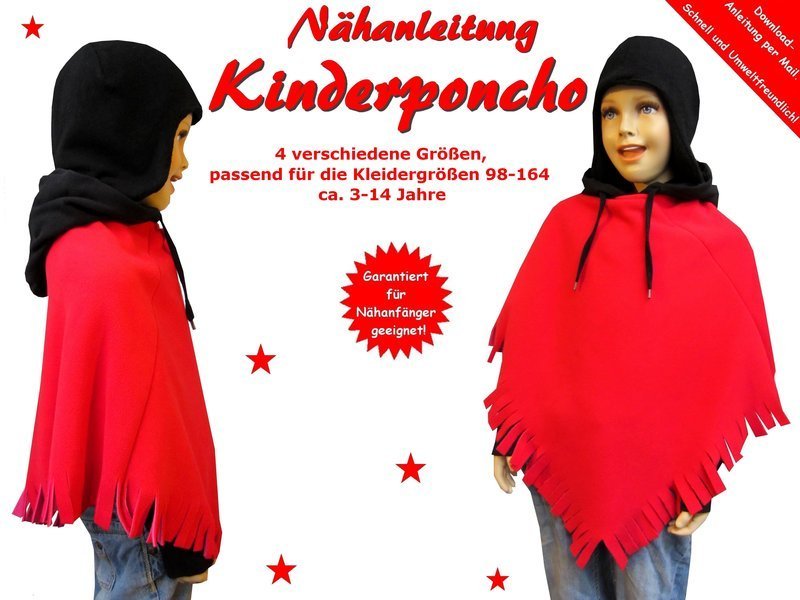 Coverbild der Nähanleitung für einen Kinder Poncho passend für die Kleidergrößen 98-164 von Trash Monstarz
