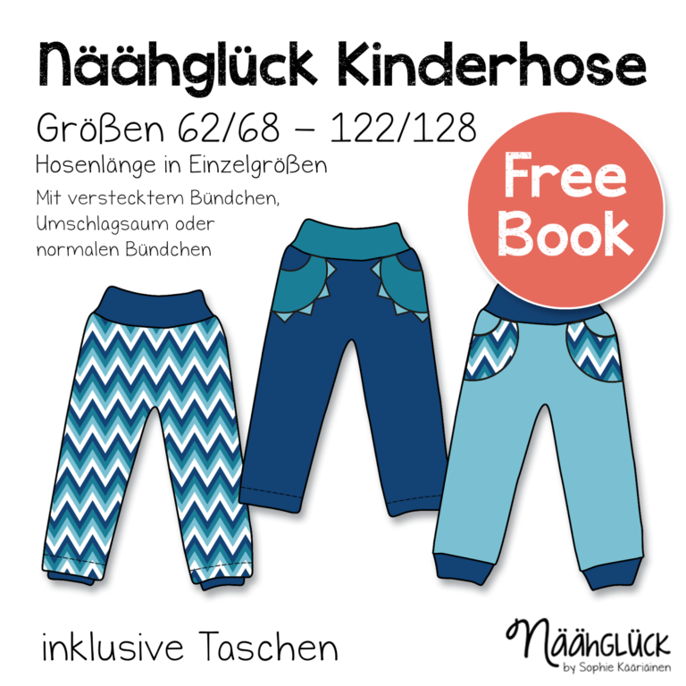 Titelbild für kostenlose Schnittmuster einer Kinderhose von Näähglück. Die Schnittmustervarianten werden hier dargestellt.
