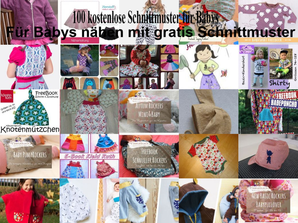 100 kostenlose Schnittmuster für Babys - Collage von Free Patterns.