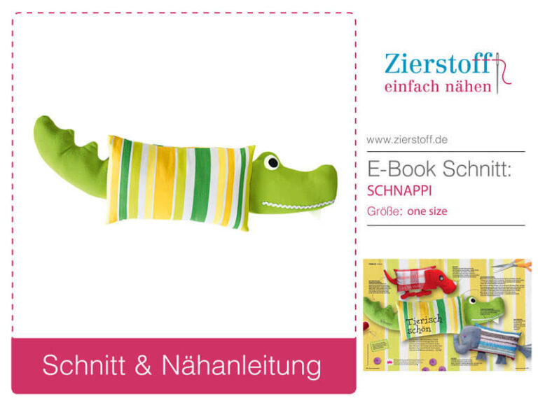 Kuschelkissen Krokodil nähen mit Nähanleitung und Schnittmuster von Zierstoff